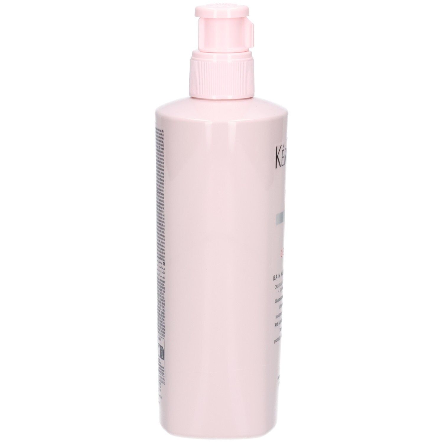 Achterkant van de Kérastase Genesis Bain Nutri-Fortifiant shampoo fles met productinformatie.