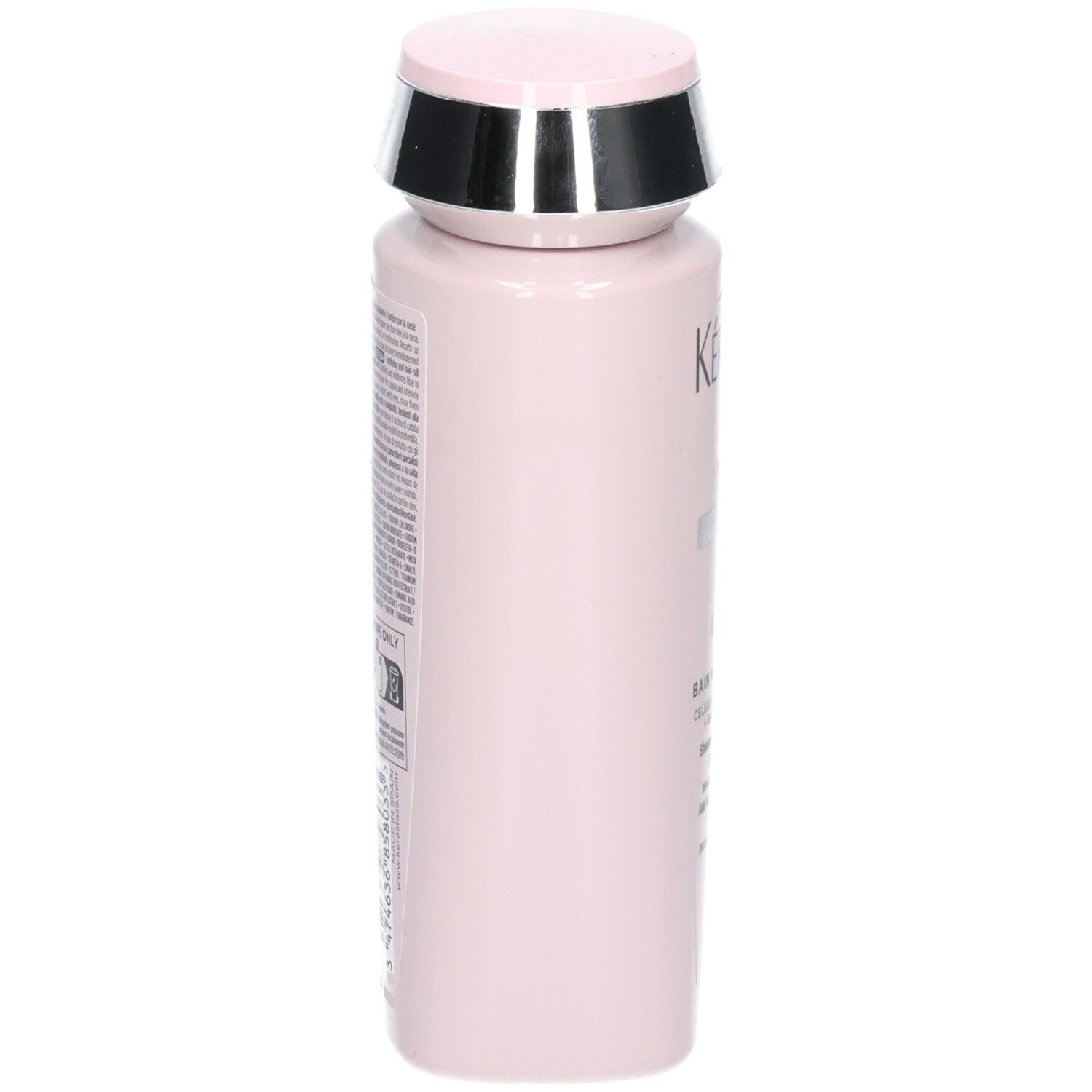 Achterkant van de roze Kérastase Genesis Bain Nutri-Fortifiant Shampoo fles.