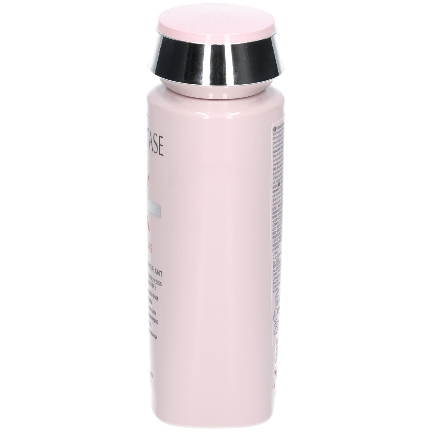 Zijkant van de roze Kérastase Genesis Bain Nutri-Fortifiant Shampoo fles.