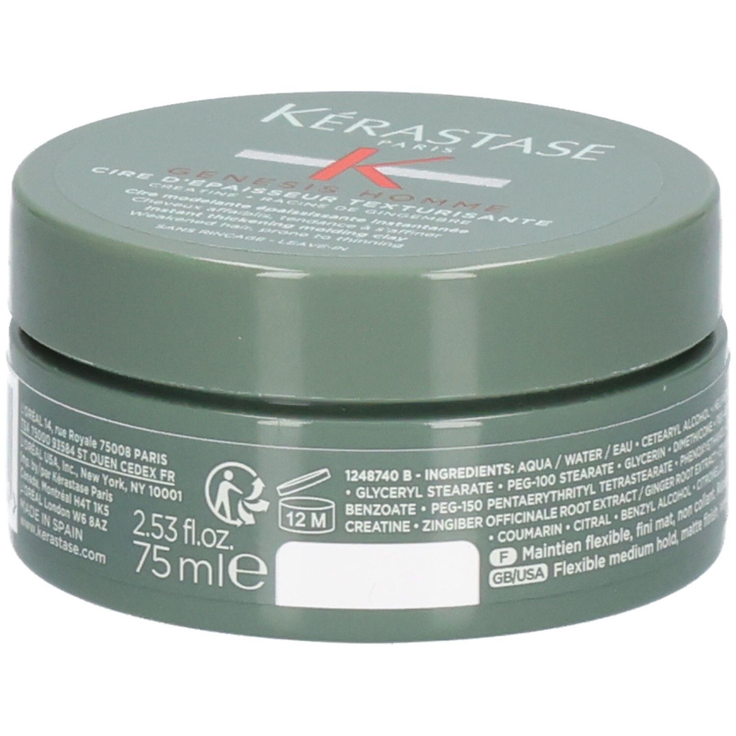 Pot vert avec logo Kérastase, nom du produit et 75 ml.