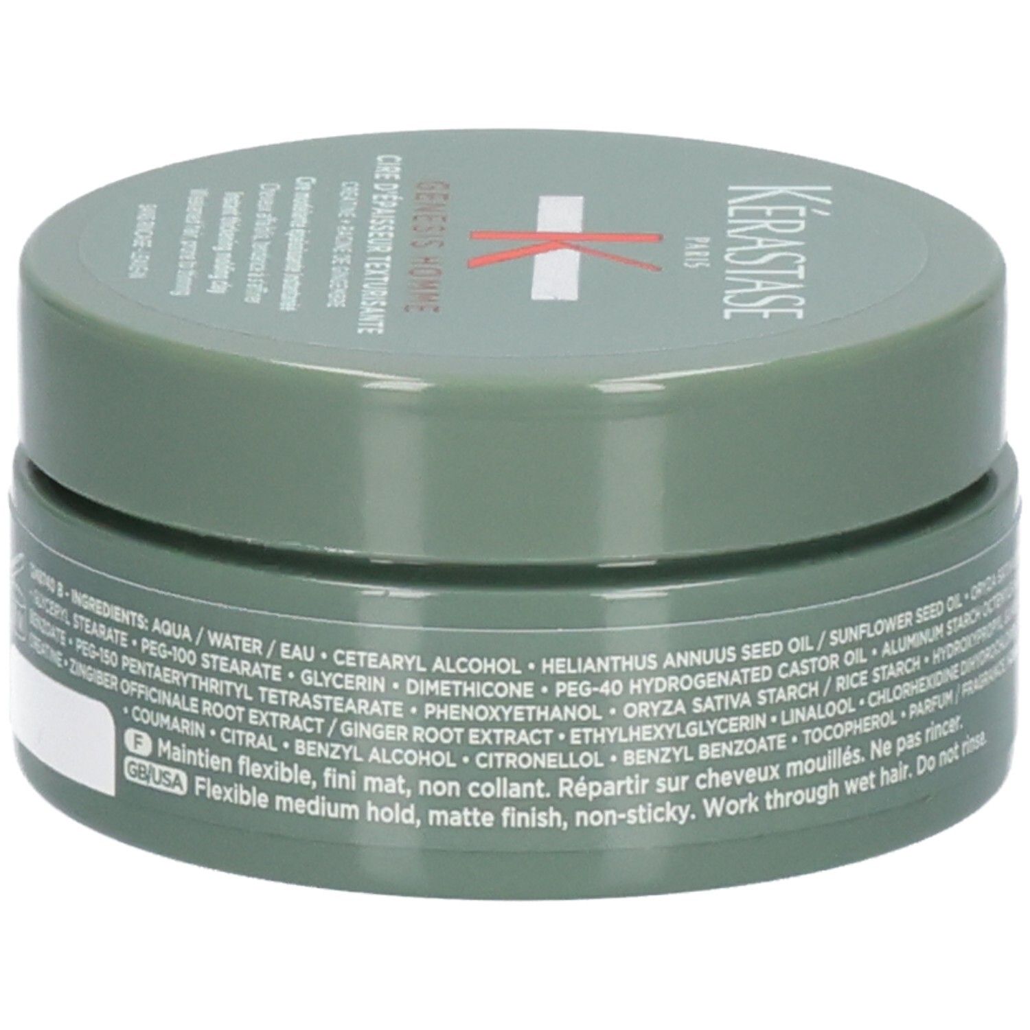 Pot vert avec logo Kérastase, ingrédients et instructions d'utilisation. 75 ml.