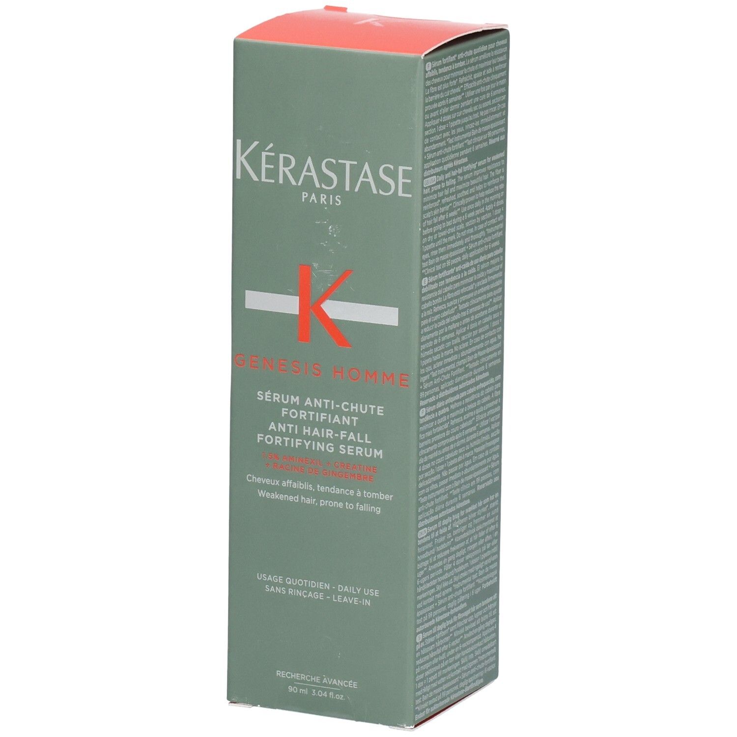 Kérastase Genesis Homme Sérum Anti-Chute Fortifiant, boîte en carton, face avant. 90ml.
