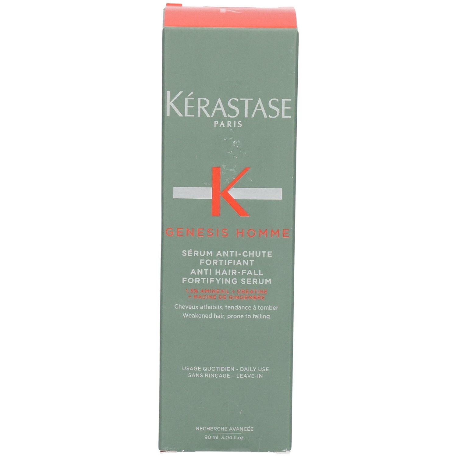 Kérastase Genesis Homme Sérum Anti-Chute Fortifiant, boîte en carton, face avant. 90ml.