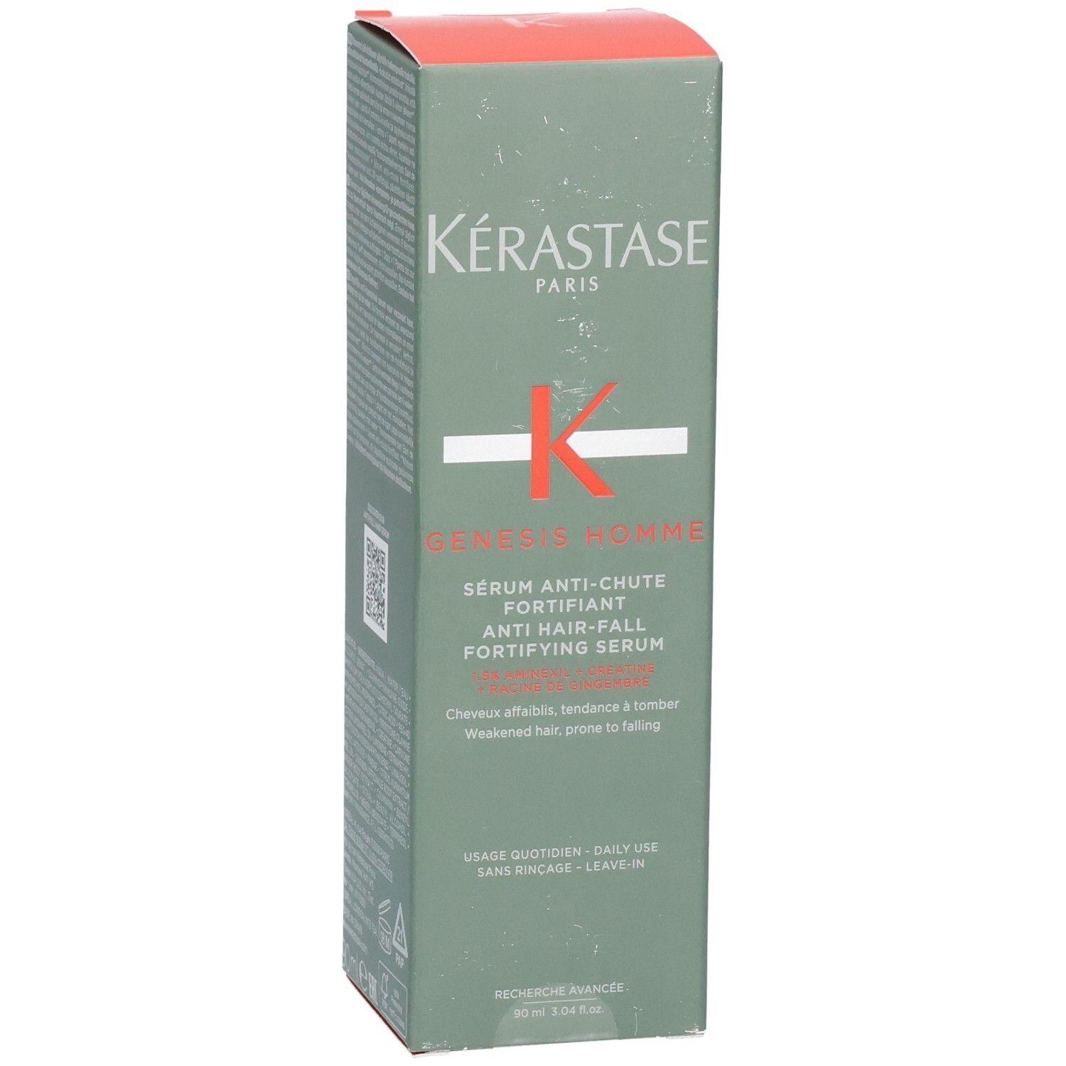 Kérastase Genesis Homme Sérum Anti-Chute Fortifiant, boîte en carton, face avant. 90ml.