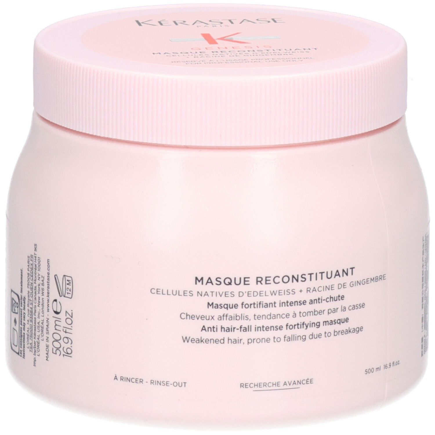 Kérastase Masque Reconstituant, 500ml haarmasker in roze pot met K-logo.