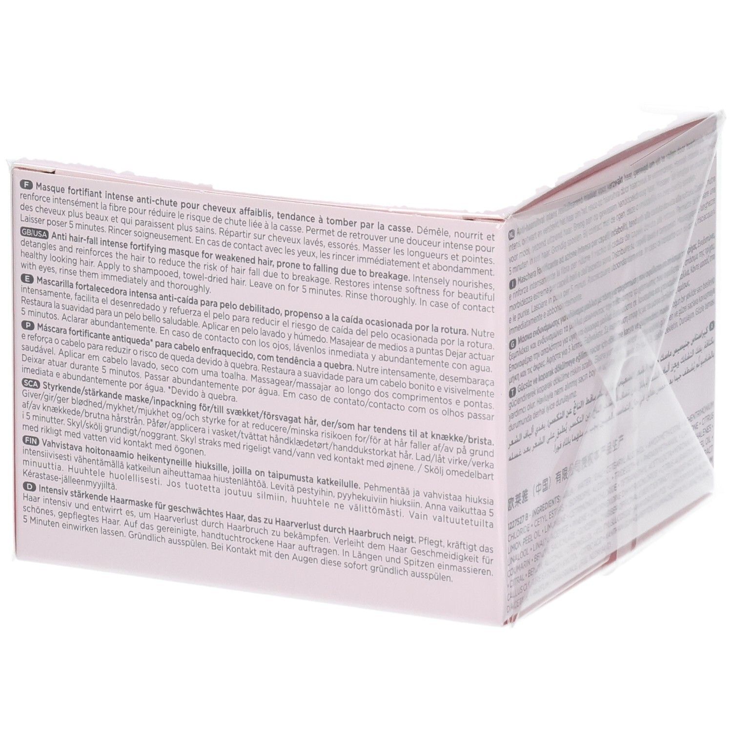 Kérastase Genesis Masque Reconstituant soin capillaire, côté avec informations multilingues.