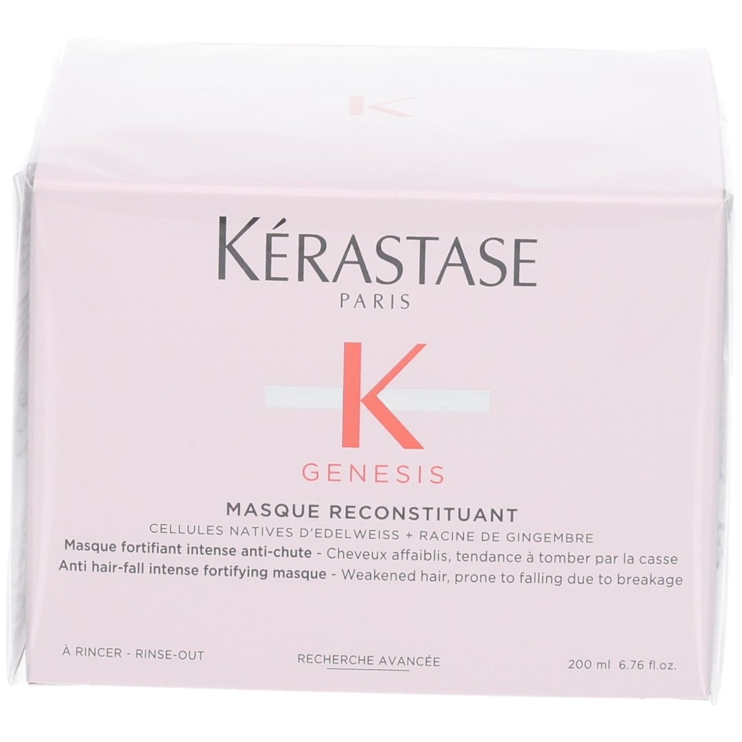 Kérastase Genesis Masque Reconstituant soin capillaire, face avant avec nom produit et logo.