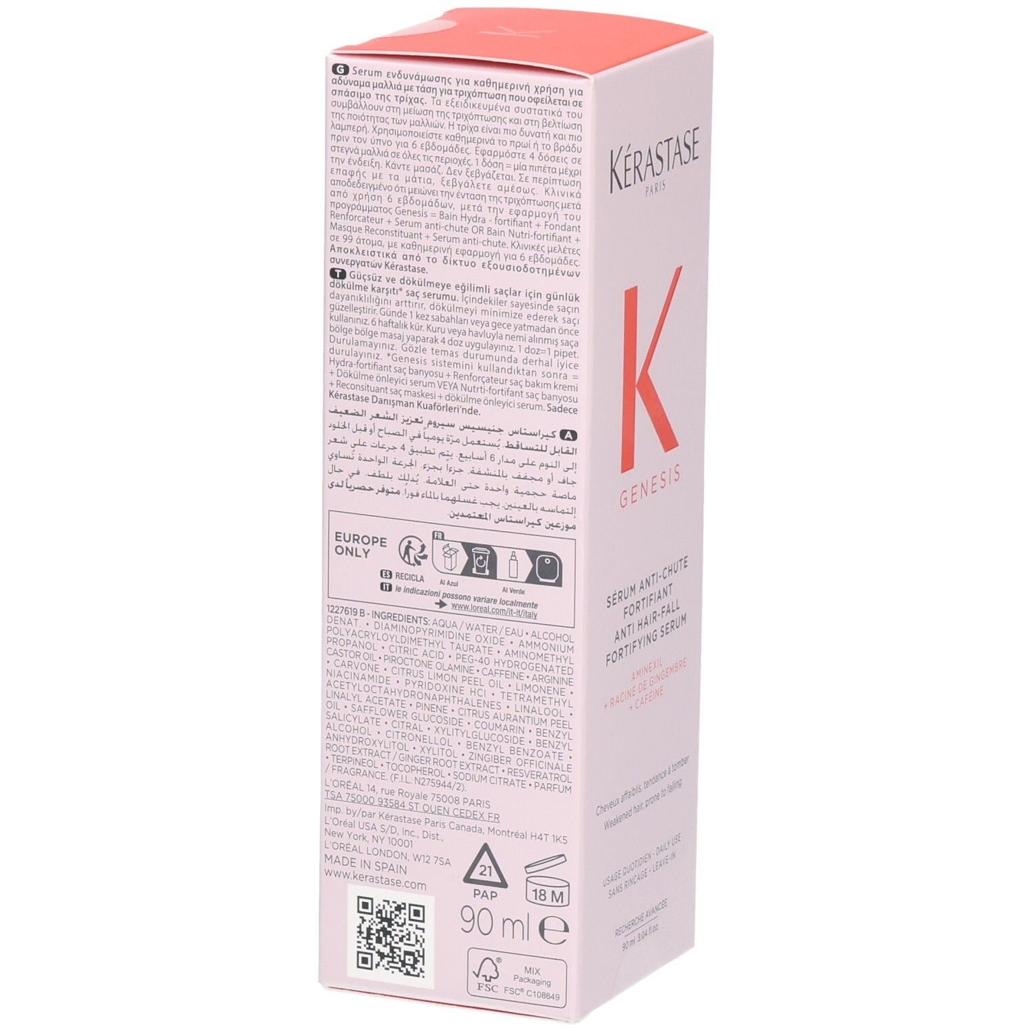 Sérum Kérastase Genesis: Dos avec ingrédients et instructions. 90 ml.