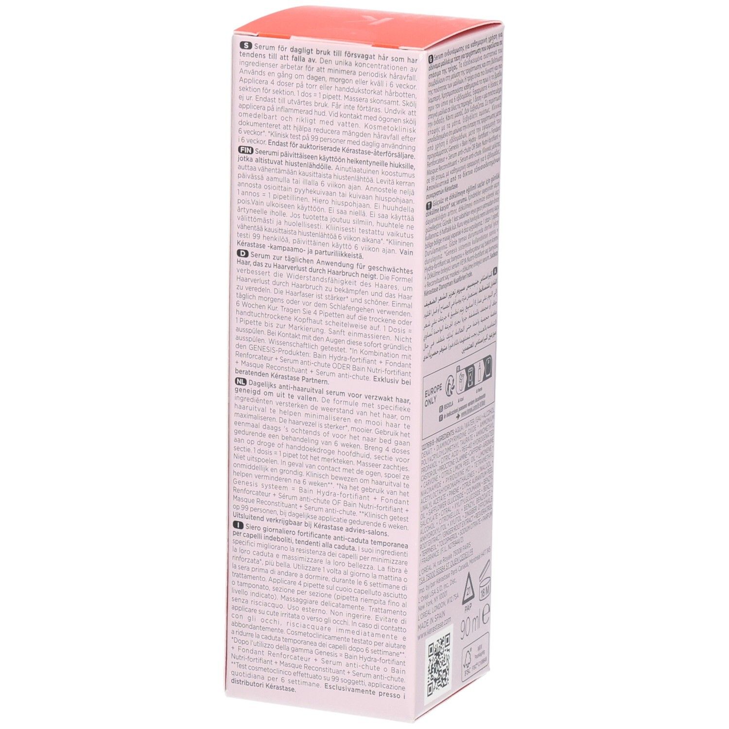 Sérum Kérastase Genesis: Vue latérale avec instructions. 90 ml.