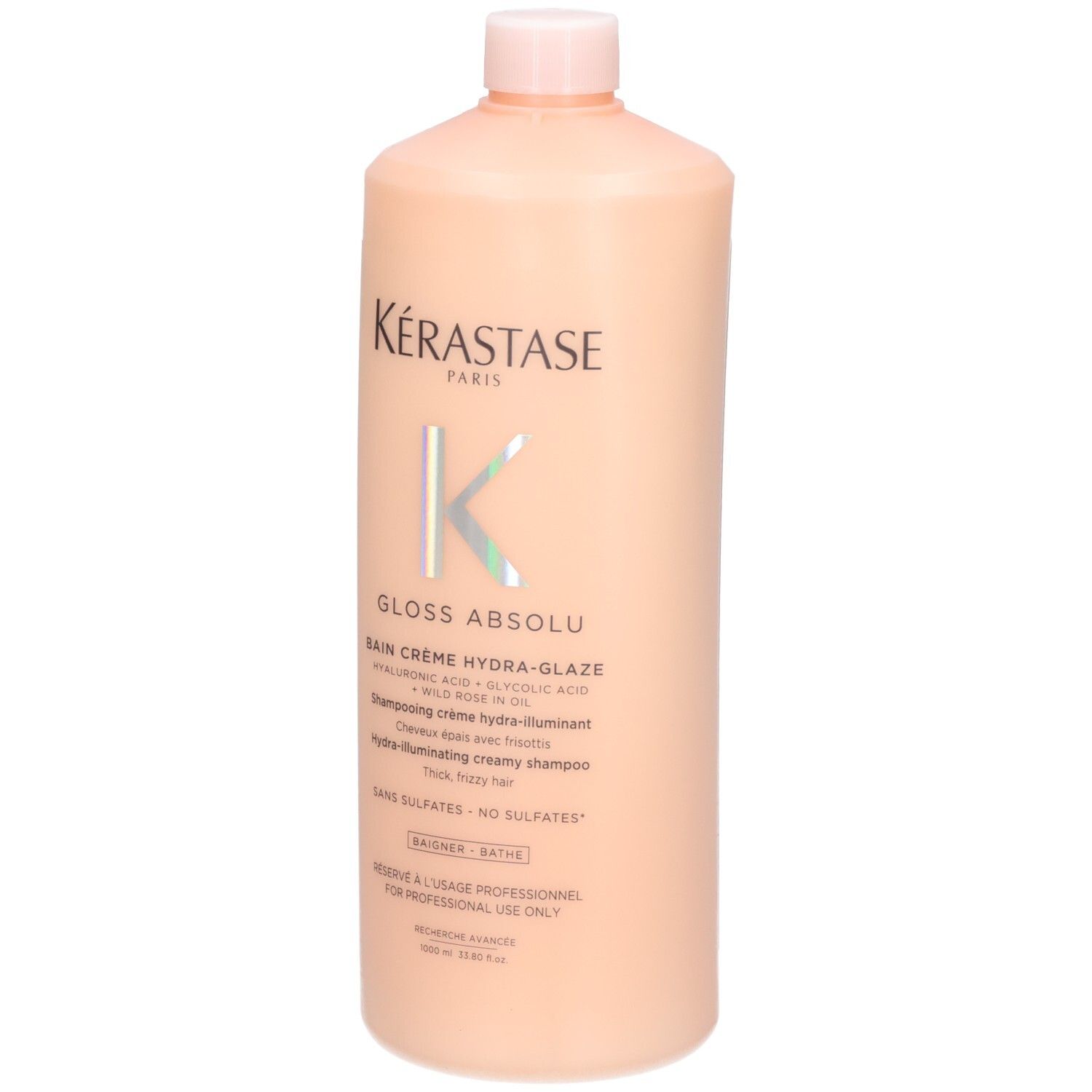 Shampoing Kérastase Gloss Absolu Bain Crème Hydra-Glaze, flacon de 1000ml, vue de face.