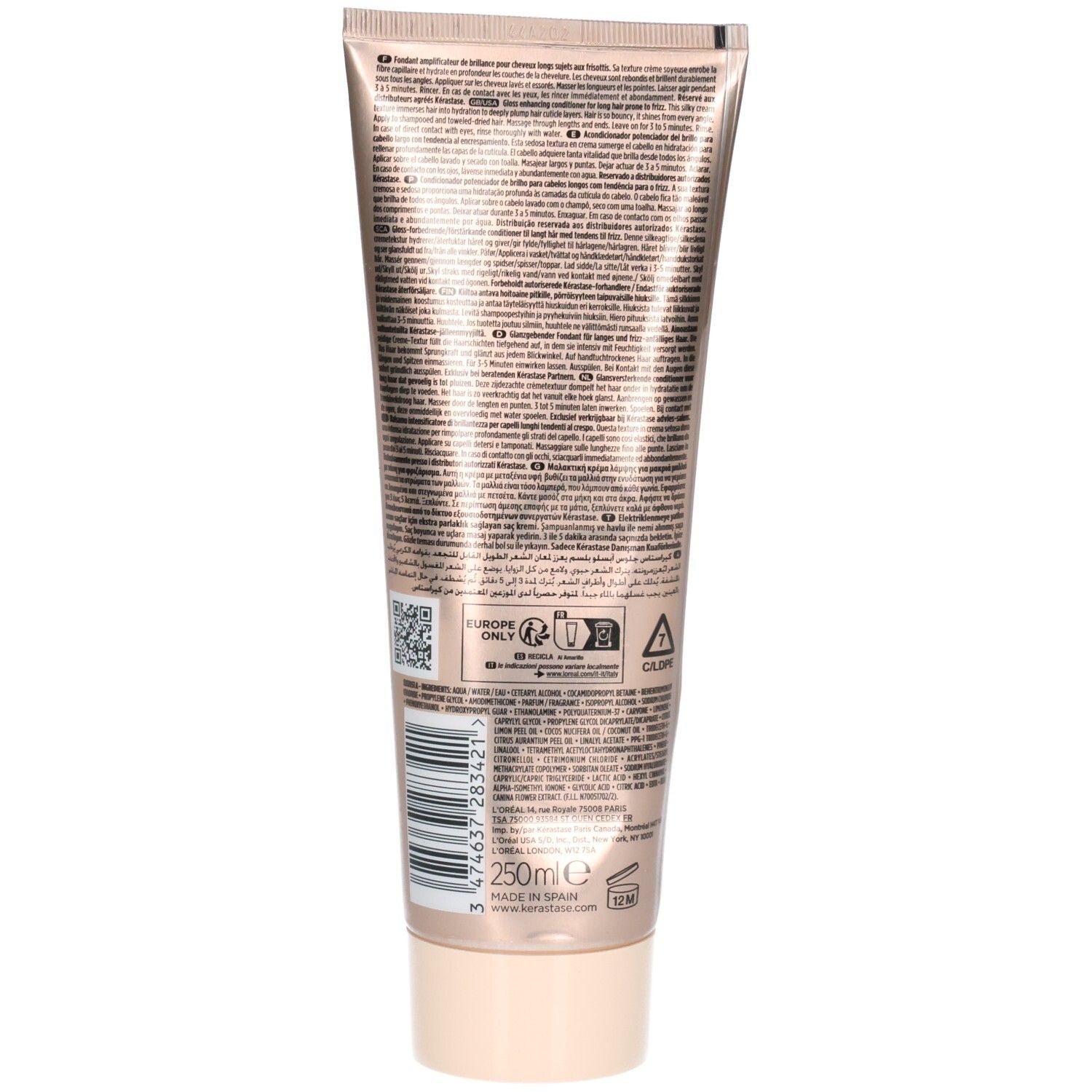Arrière du tube Kérastase Gloss Absolu avec informations produit et code-barres.