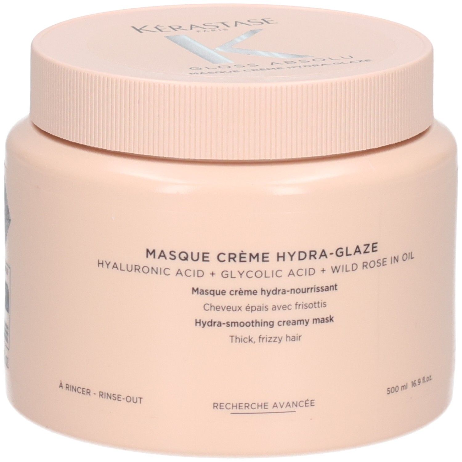 Masque Crème Hydra Glaze Gloss Absolu Kerastase dans un pot rose pâle.