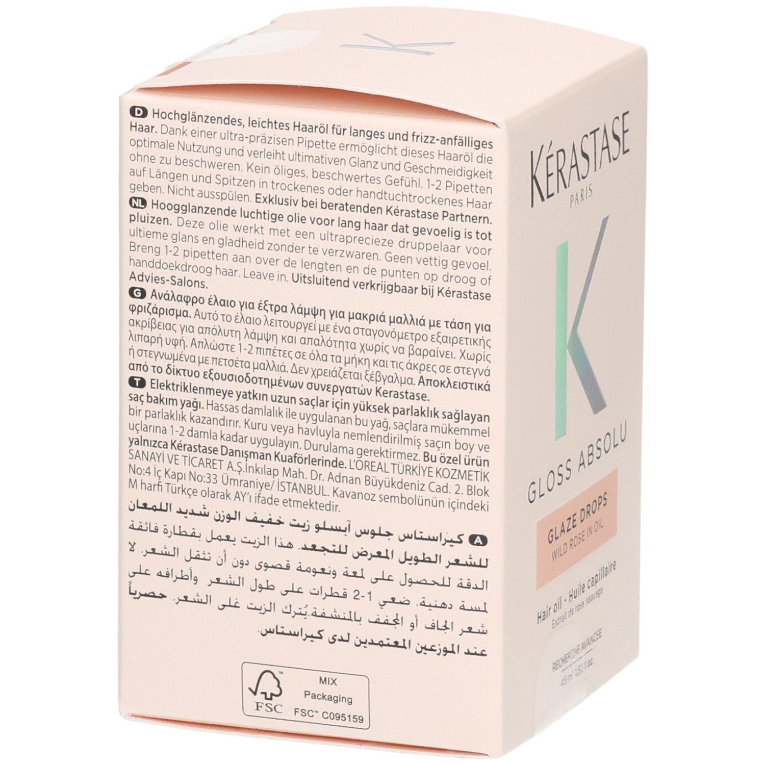 Kérastase Gloss Absolu Glaze Drops Haarolie: informatie en ingrediënten op de verpakking.