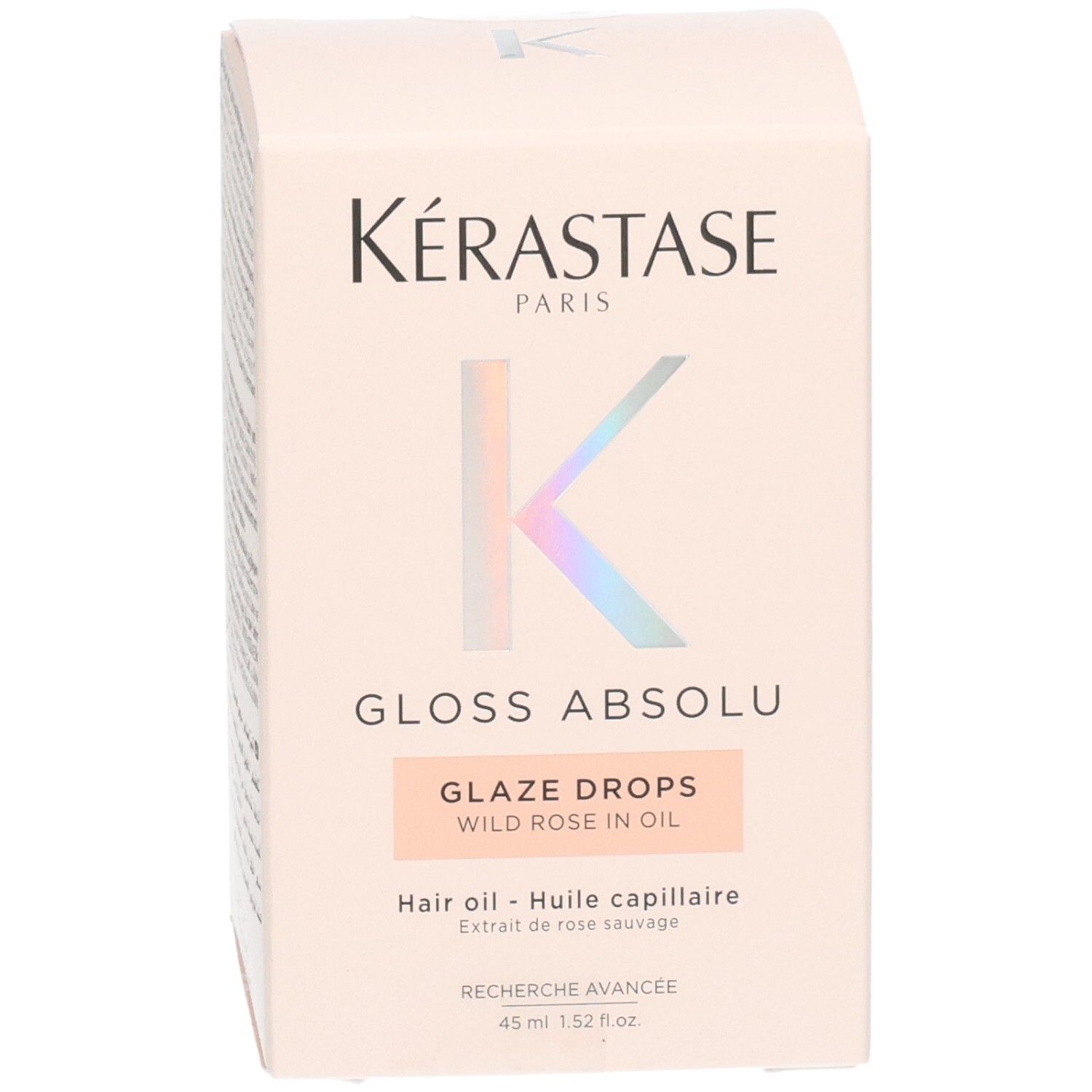 Kérastase Gloss Absolu Glaze Drops Haarolie: vooraanzicht van de verpakking met merknaam.