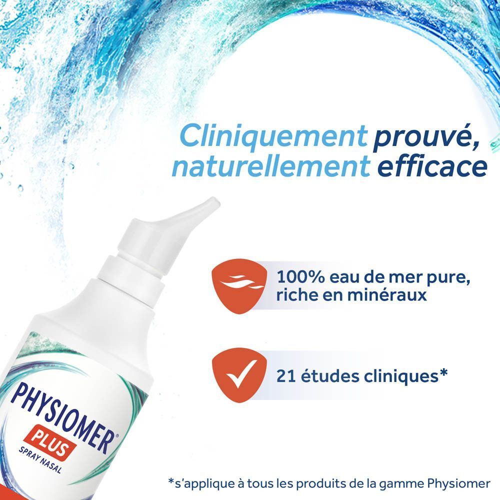 Spray nasal Physiomer Plus : 100% eau de mer, efficacité prouvée.