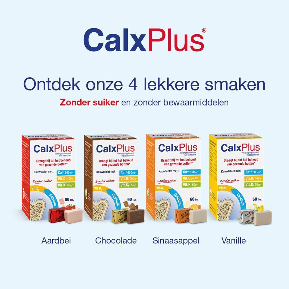 Man met gezichtsbeschildering en tong uit. Graphics met calcium, vitamine D3 en K1.