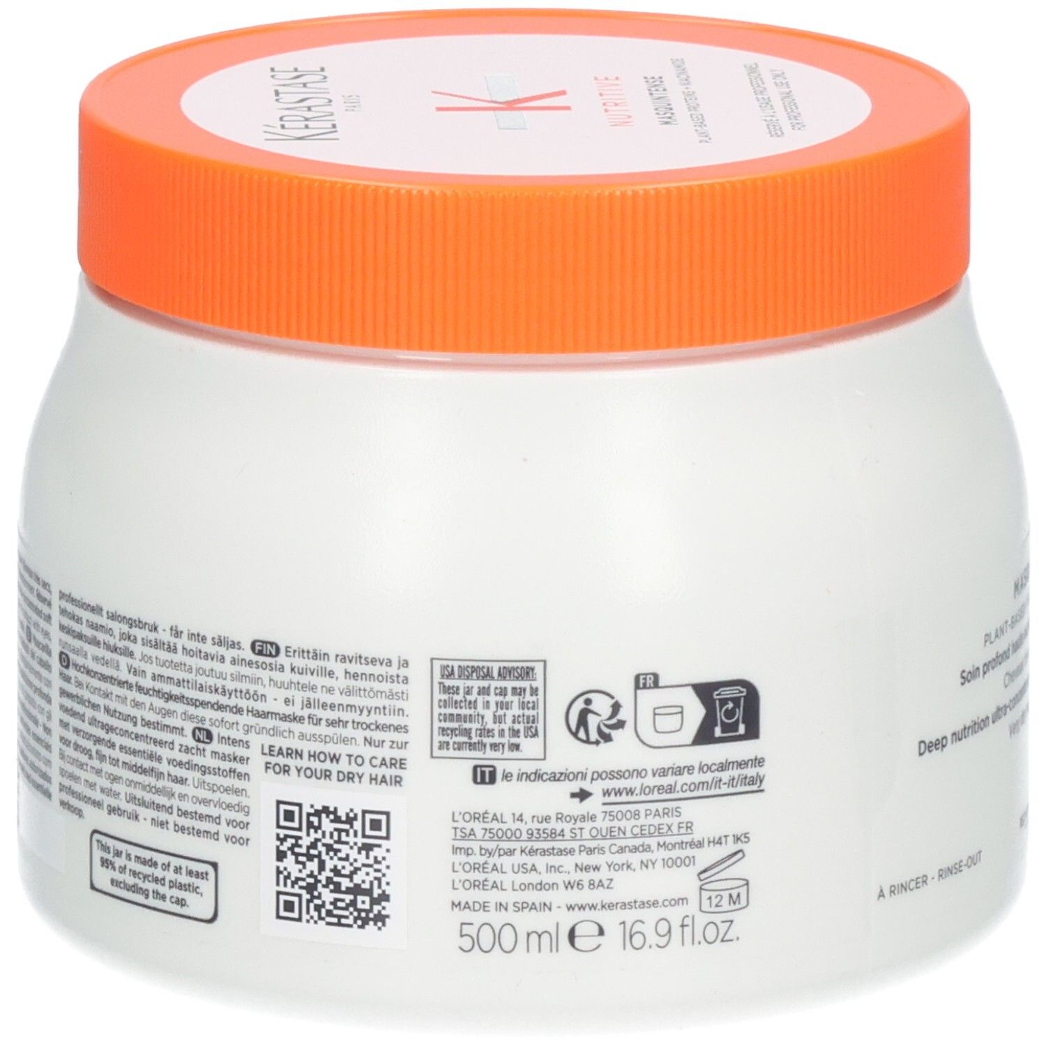 Kérastase Masquintense soin profond verso avec instructions et QR-code. 500ml.