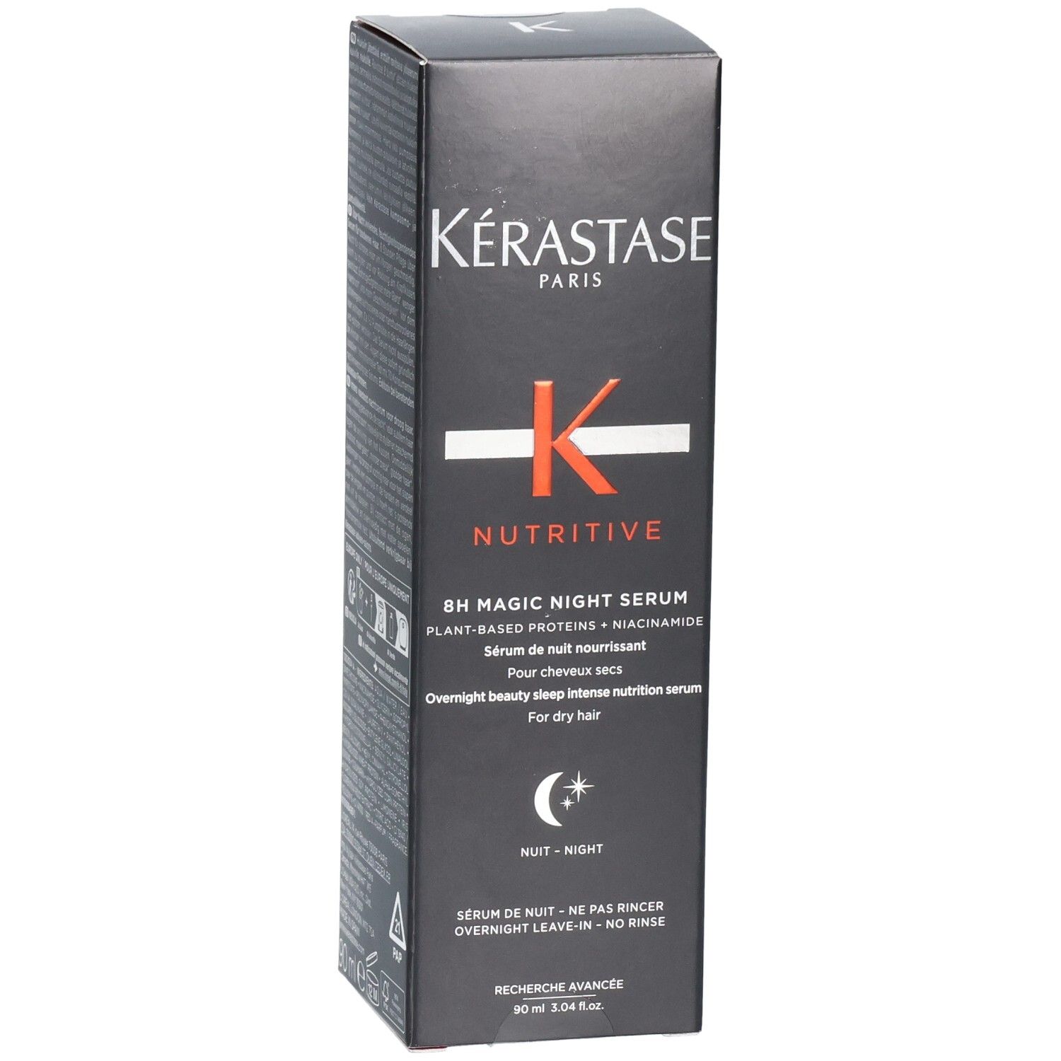 Kérastase Nutritive 8H Magic Night Serum Boîte, face avant avec informations produit et logo.