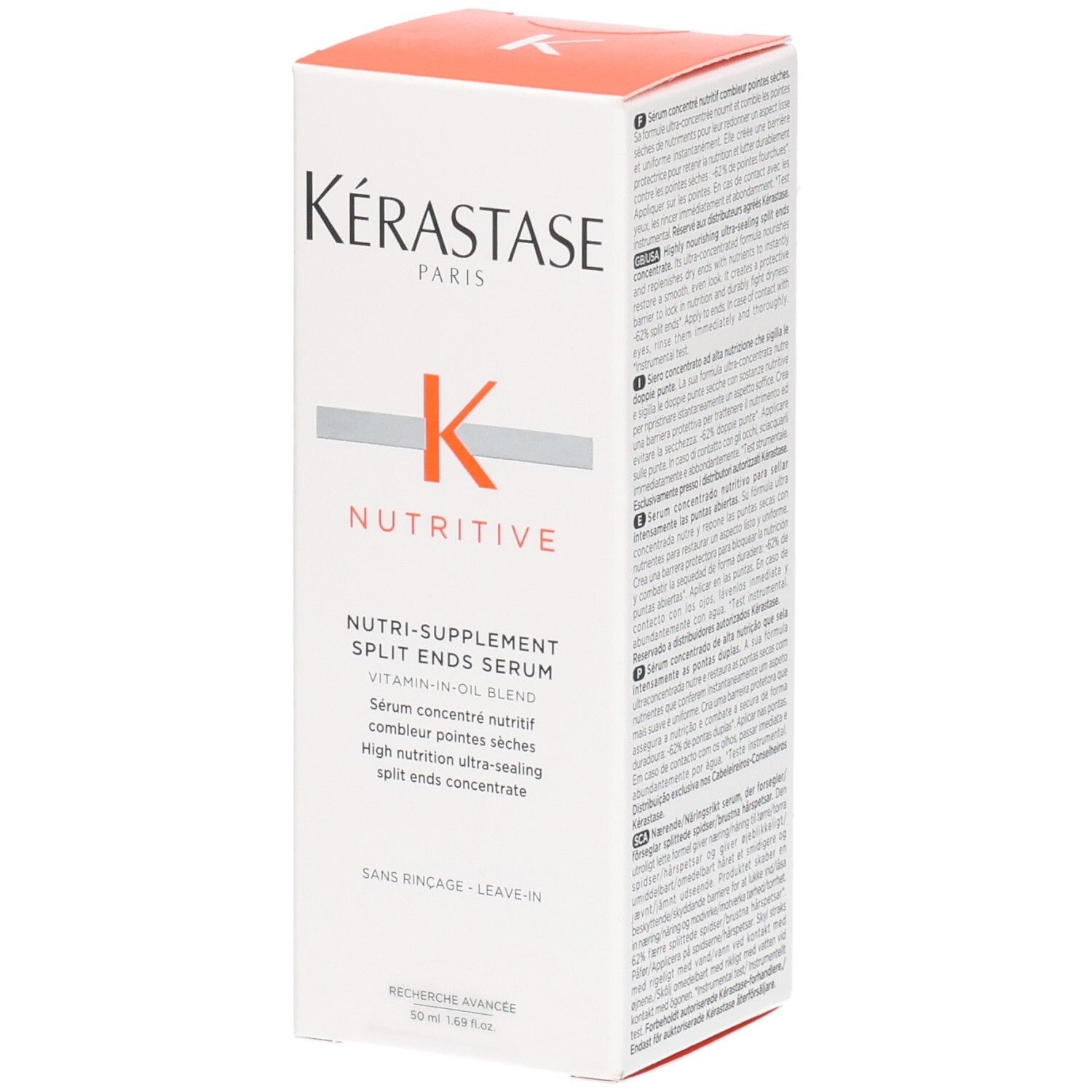 Emballage Kérastase Nutritive Split Ends Serum. Contient un mélange vitamine-huile.