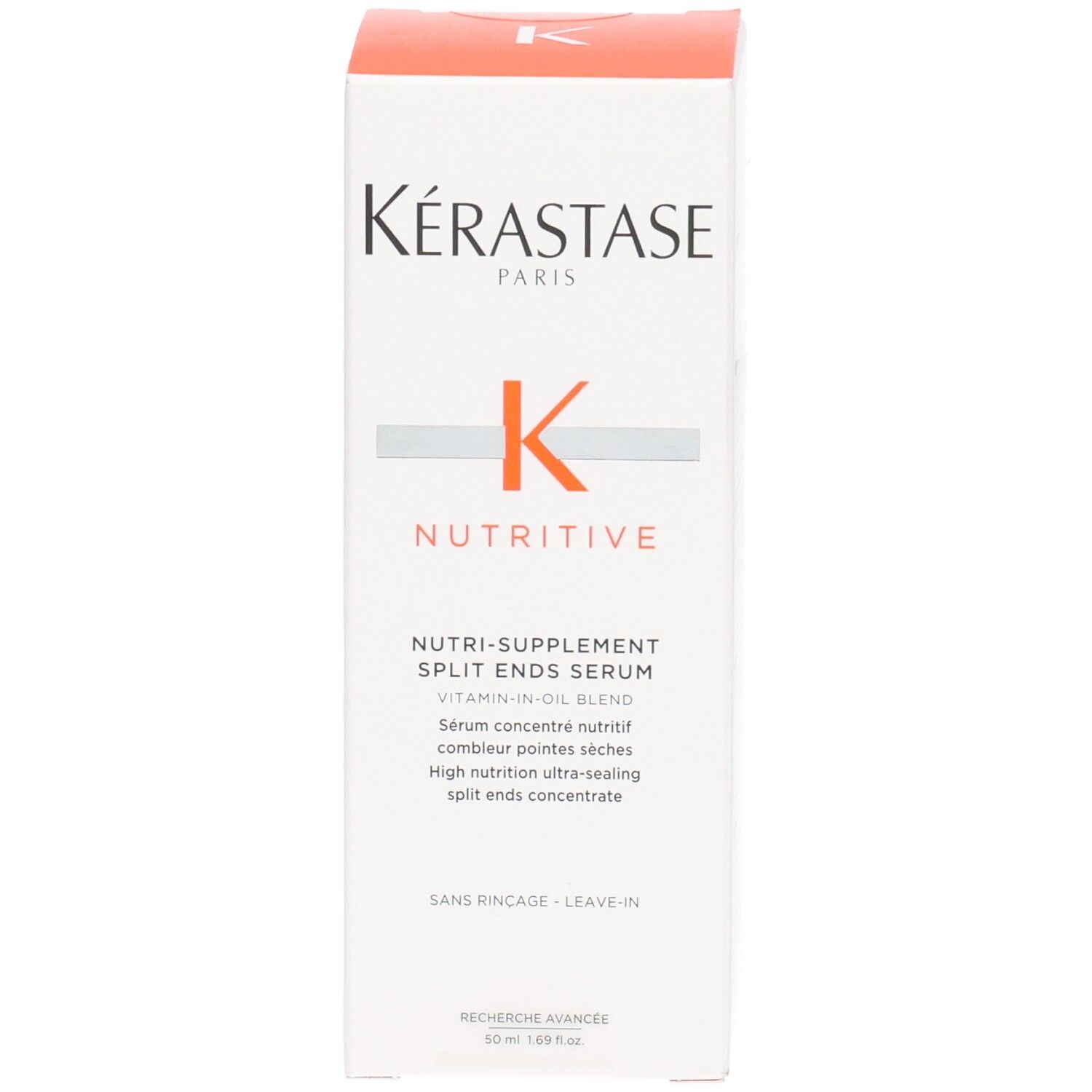 Emballage Kérastase Nutritive Split Ends Serum. Contient un mélange vitamine-huile.