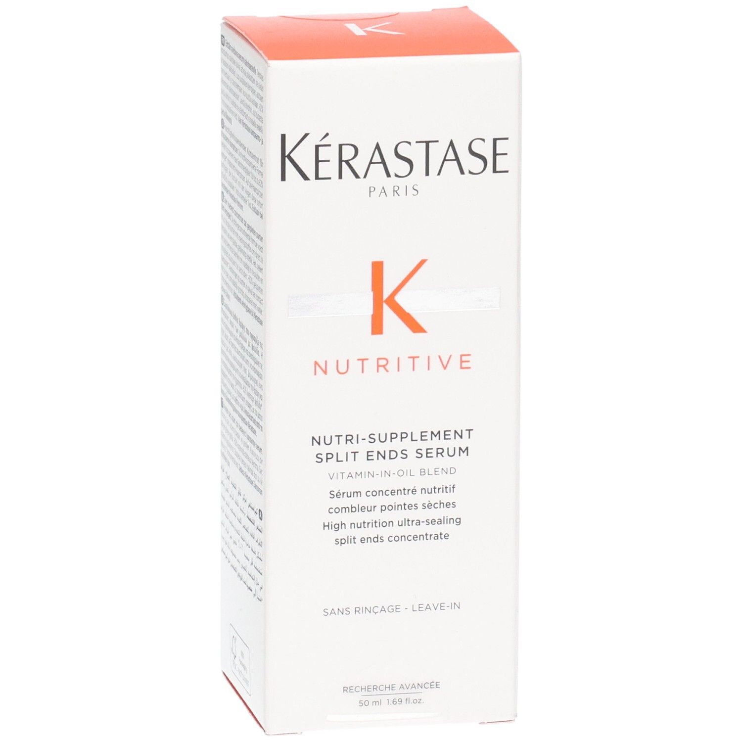 Emballage Kérastase Nutritive Split Ends Serum. Contient un mélange vitamine-huile.