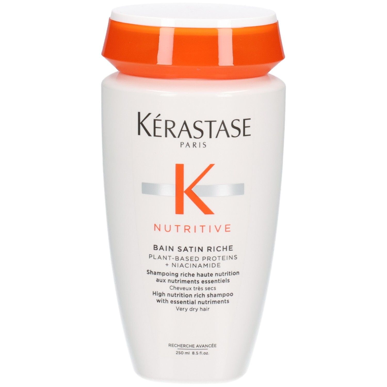 Bouteille de shampooing Kérastase Nutritive Bain Satin Riche avec bouchon orange.