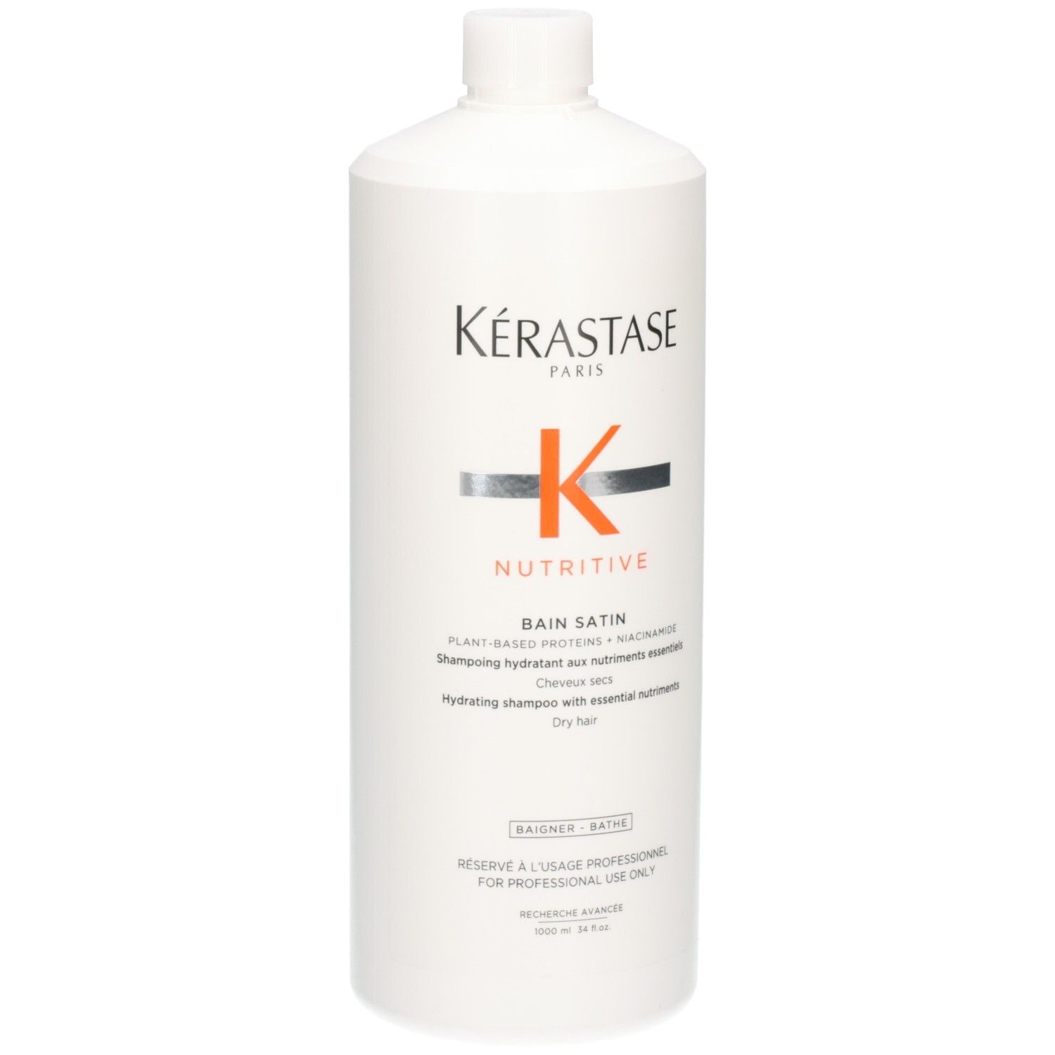 Kérastase Bain Satin Nutritive Shampoo, 1000ml, witte fles.