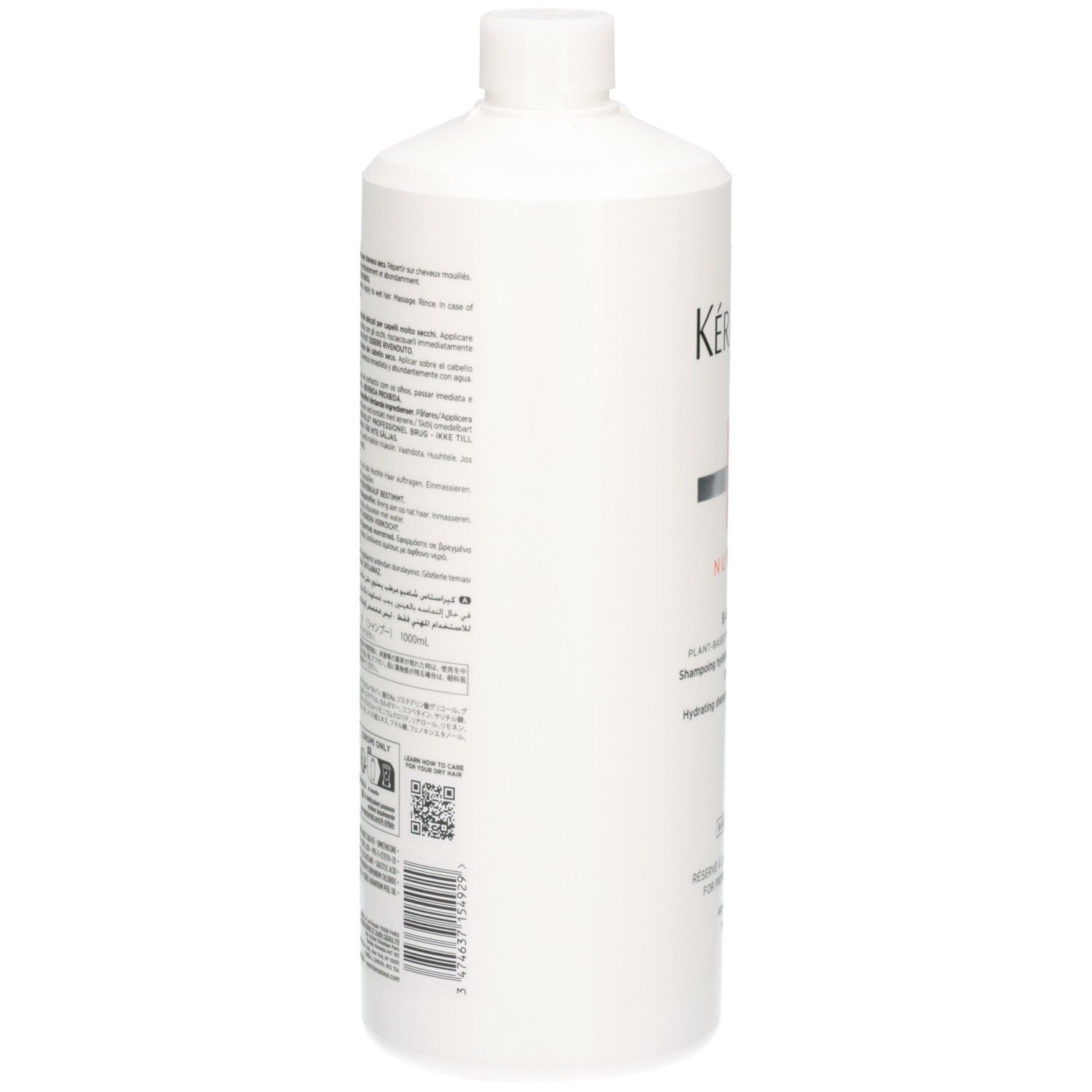 Kérastase Bain Satin Nutritive Shampoo, achterkant met productinformatie, 1000ml.