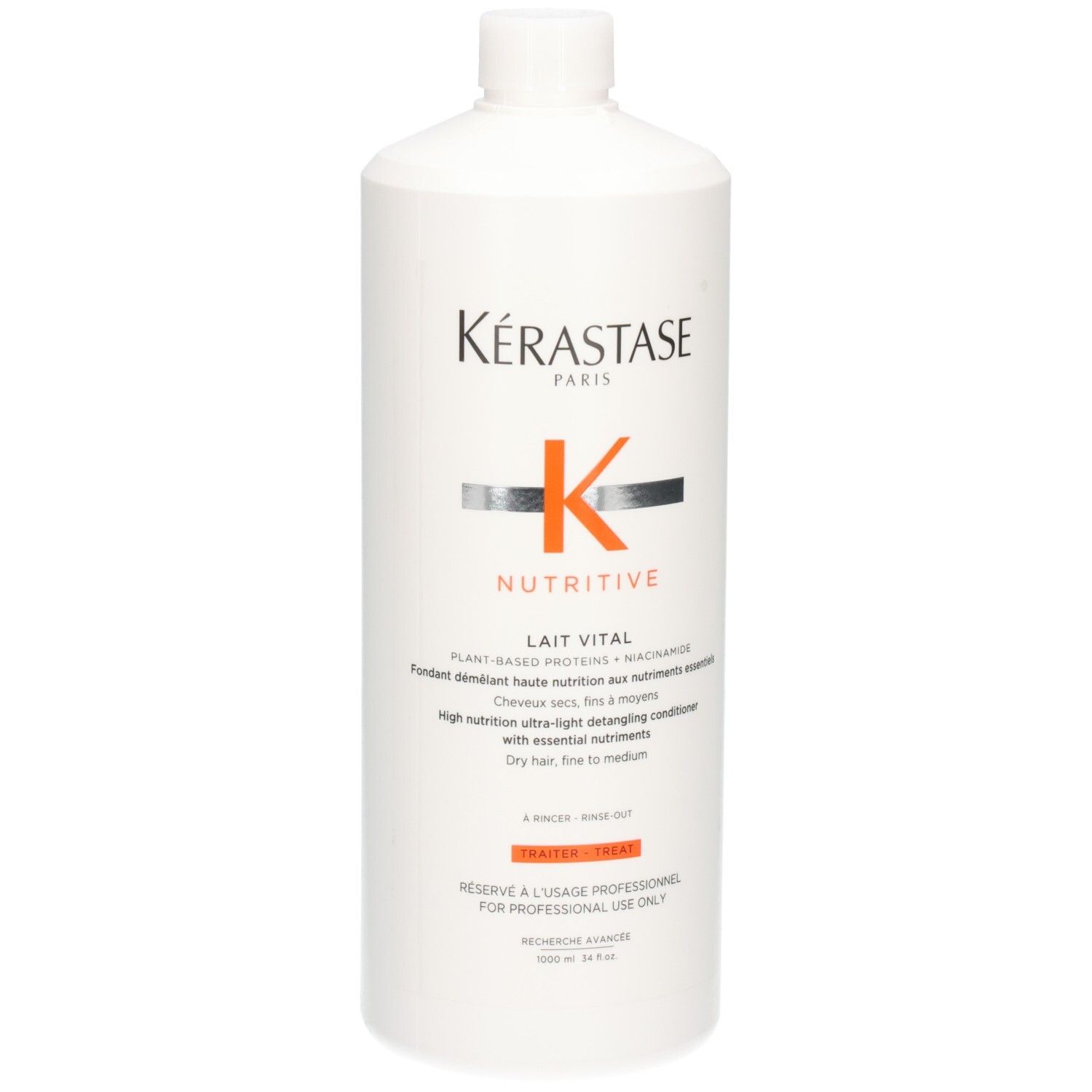 Kérastase Nutritive Lait Vital : flacon blanc avec logo K orange et informations produit.