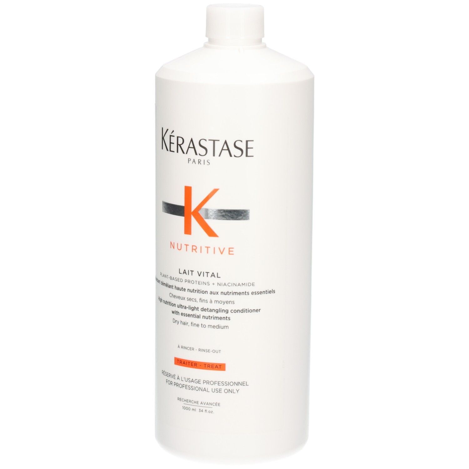 Kérastase Nutritive Lait Vital : flacon blanc avec logo K orange et informations produit.
