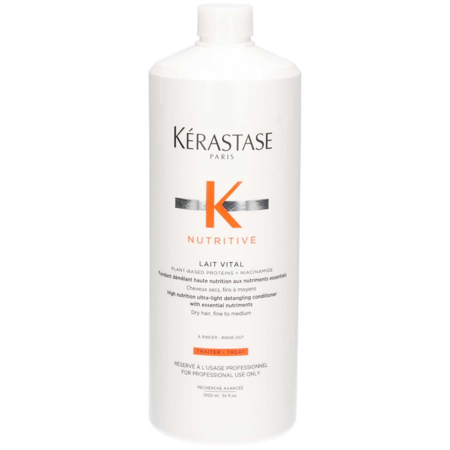 Kérastase Nutritive Lait Vital : flacon blanc avec logo K orange et informations produit.