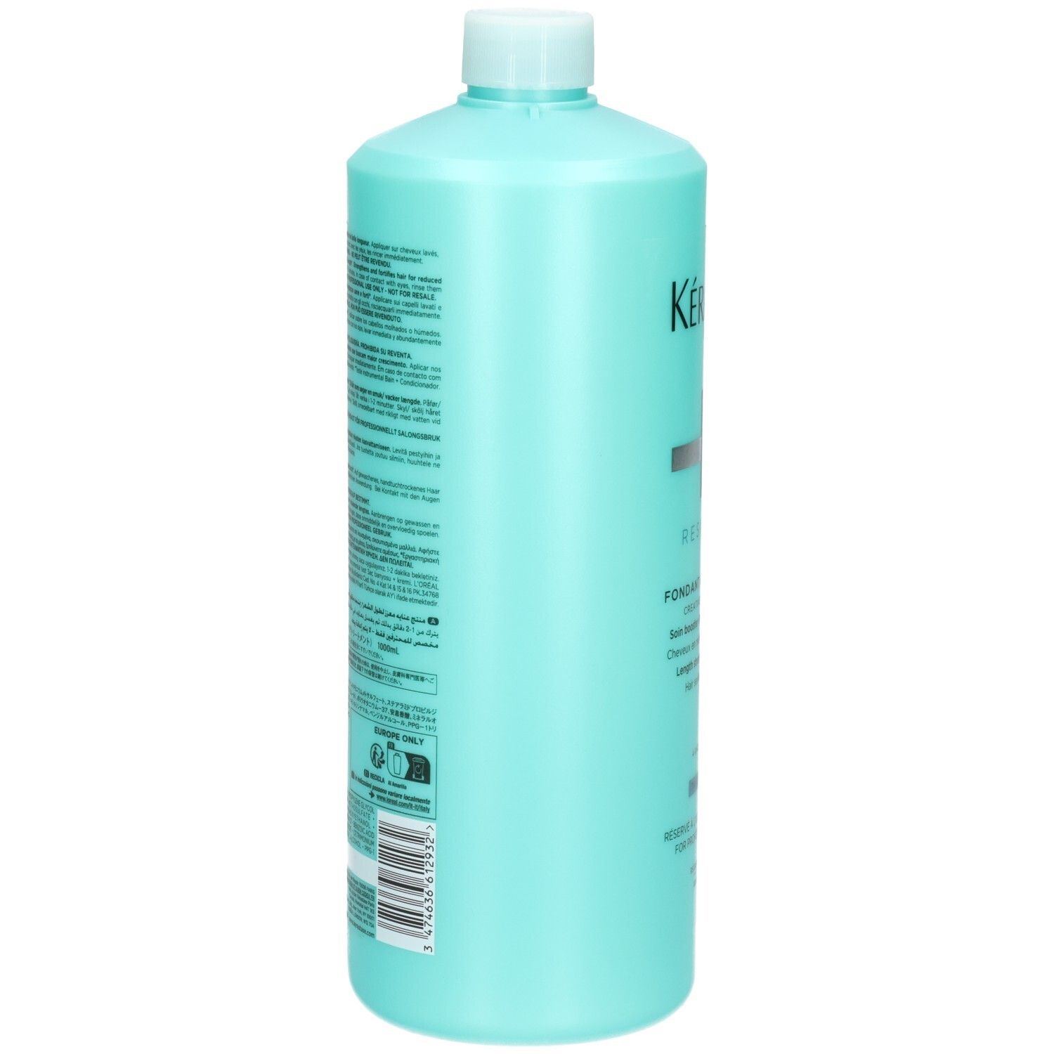 Kérastase Fondant Extensioniste, achterkant van de 1000ml fles met instructies.