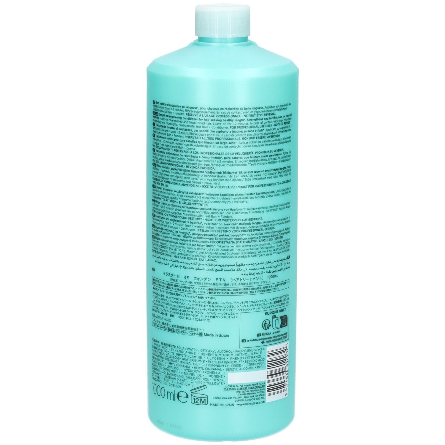 Kérastase Fondant Extensioniste, achterkant van de 1000ml fles met tekstinformatie.