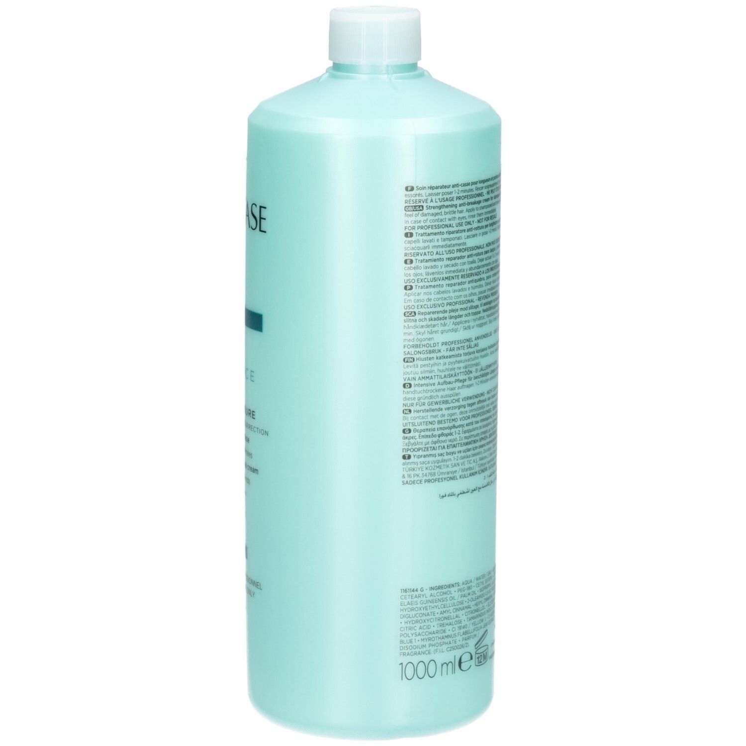 Zijkant Kérastase Resistance Ciment Anti-Usure fles. Productinformatie en volume 1000ml.