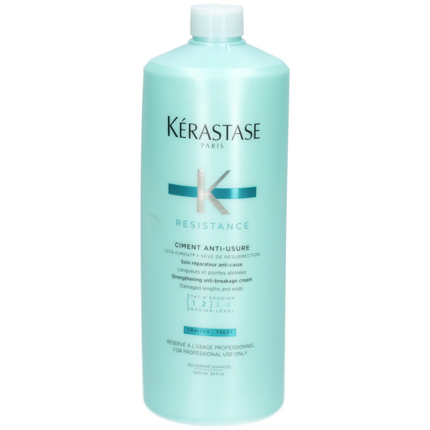 Fles Kérastase Resistance Ciment Anti-Usure. Versterkende crème tegen haarbreuk, voor beschadigde lengtes.