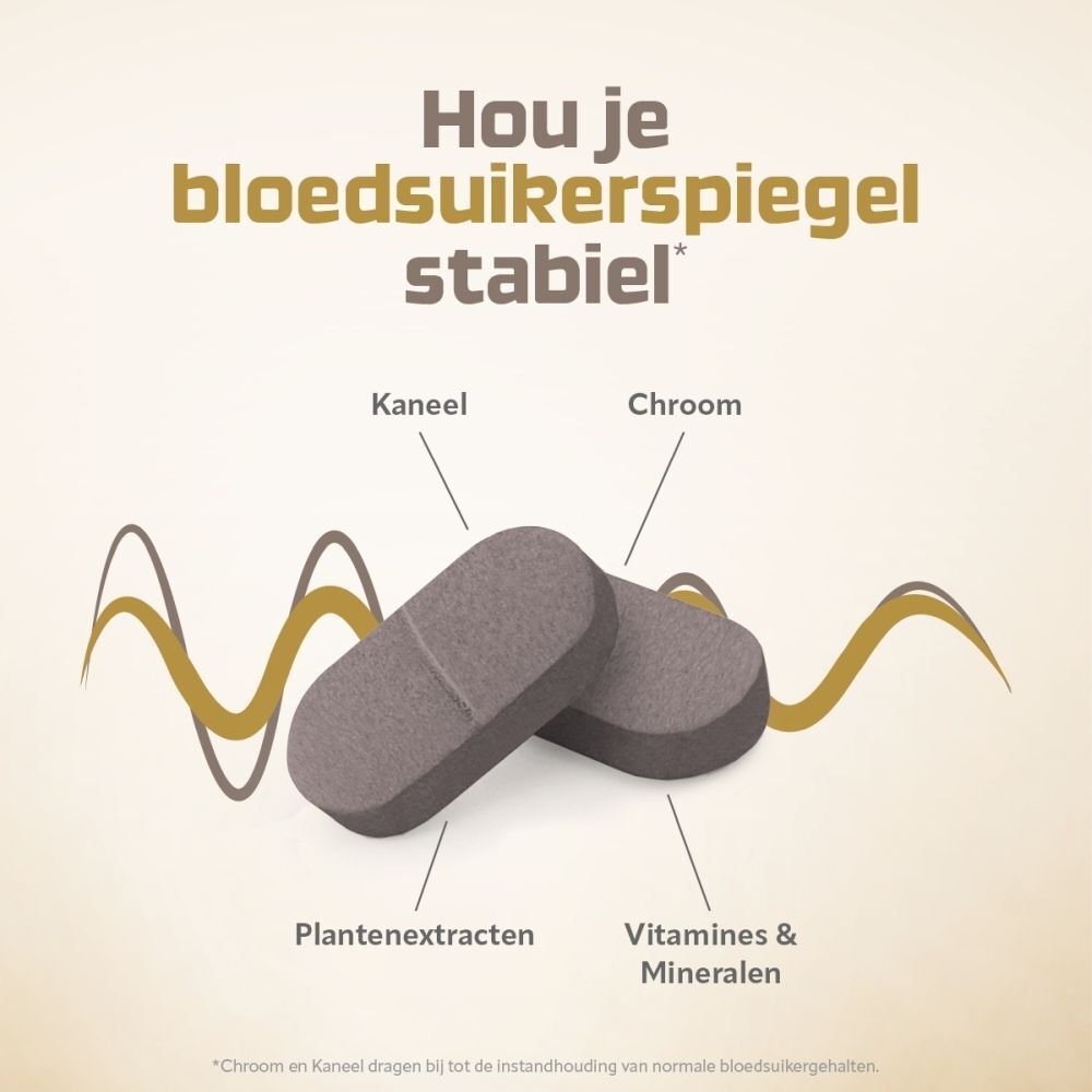 Glycepure: Twee tabletten met kaneel, chroom, plantenextracten, vitamines en mineralen.