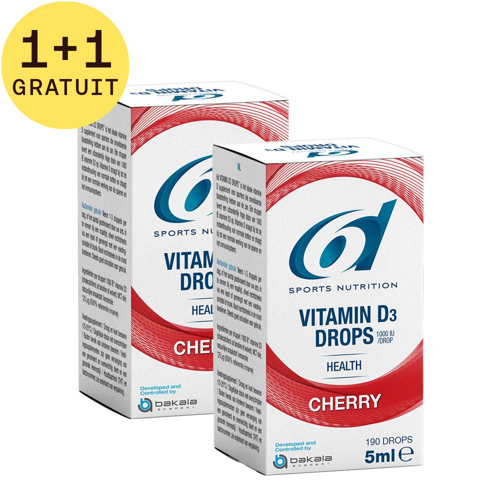 6D Sports Nutrition Vitamin D Drops Cerise 1+1 GRATUIT