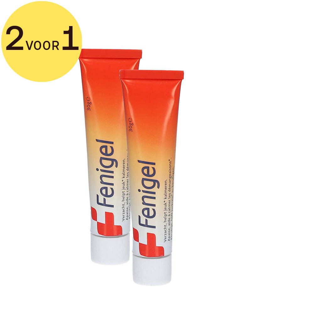 Twee tubes met "Fenigel". Op de verpakking staat "2 voor 1". 