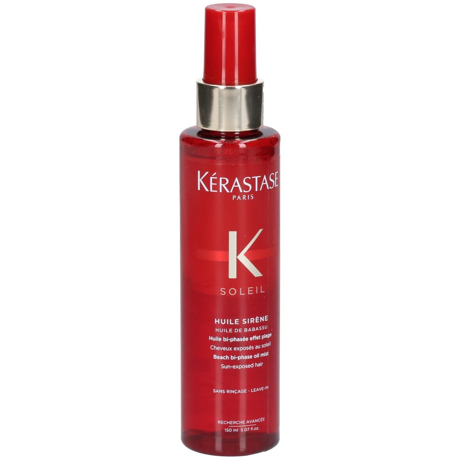 Flacon spray rouge Kérastase Soleil Huile Sirène, 150ml.