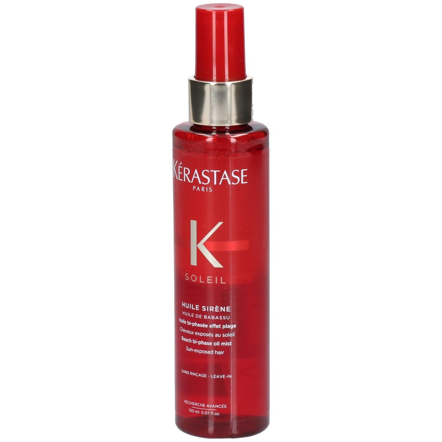 Flacon spray rouge Kérastase Soleil Huile Sirène, 150ml.