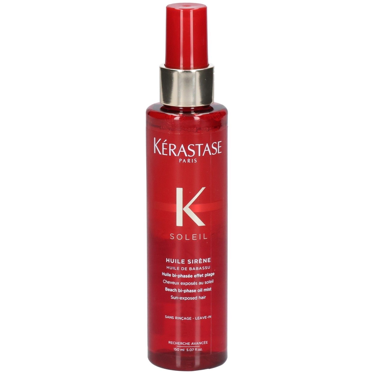 Flacon spray rouge Kérastase Soleil Huile Sirène, 150ml.