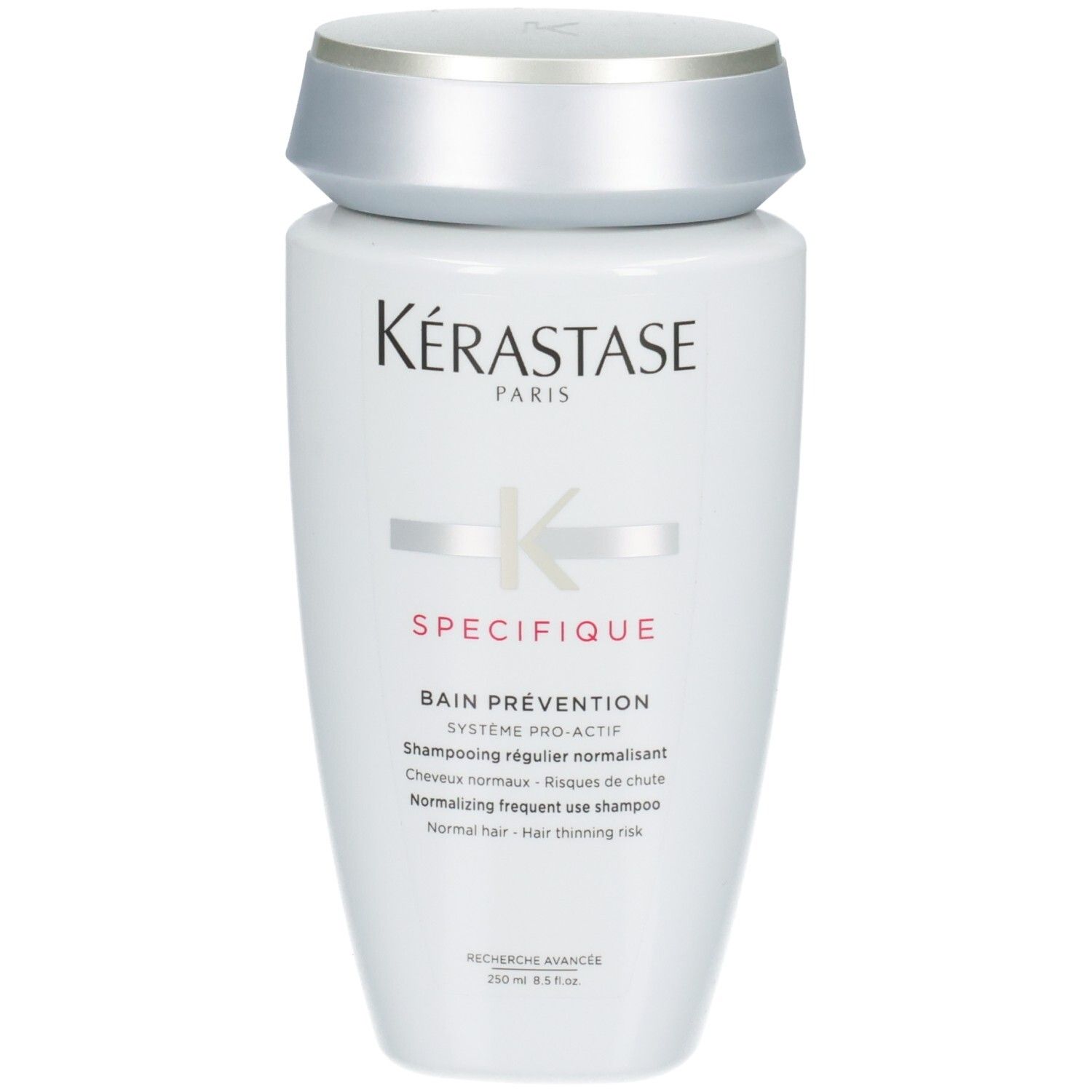 Kérastase Specifique Bain Prévention Shampoo, 250ml. Witte flacon met zilveren dop.