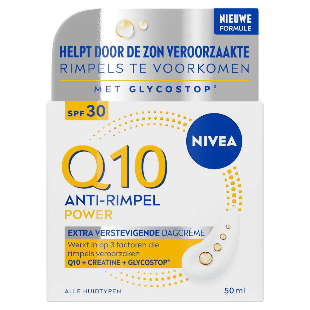 Face avant de la boîte NIVEA Q10 Power Crème de jour anti-rides SPF30.