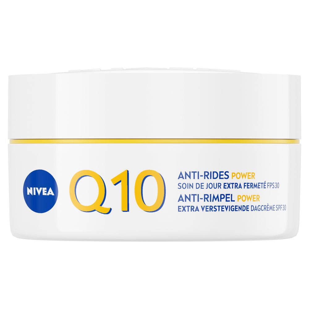 Boîte NIVEA Q10 Power Crème de jour anti-rides SPF30 axée sur la prévention des rides.