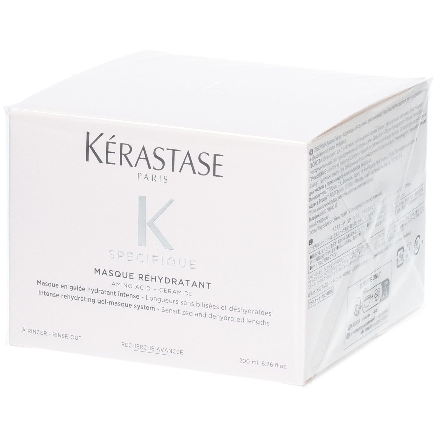 Kérastase Masque Réhydratant haarmasker verpakking. Witte doos met productinformatie en logo.