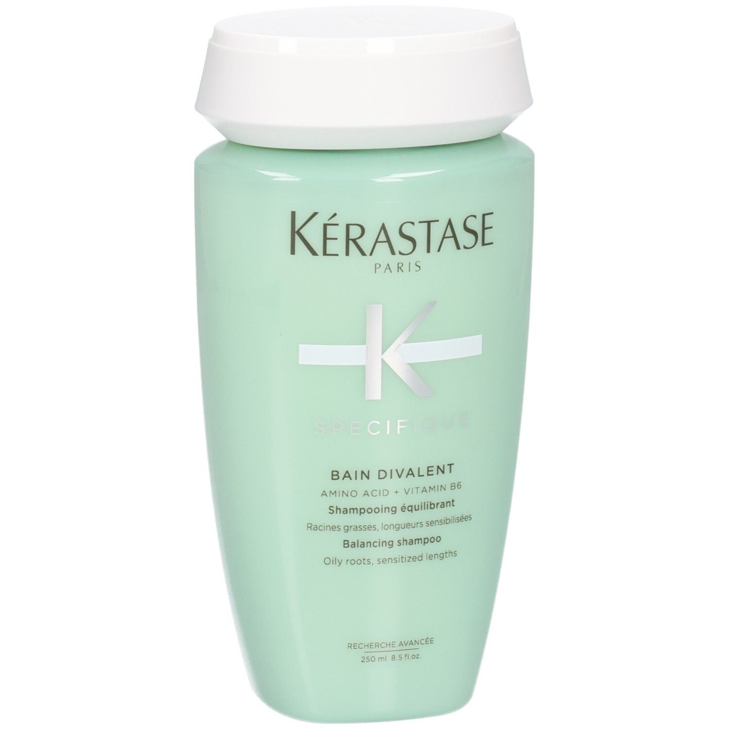 Shampooing Kérastase Bain Divalent, 250ml, flacon vert menthe avec bouchon blanc.