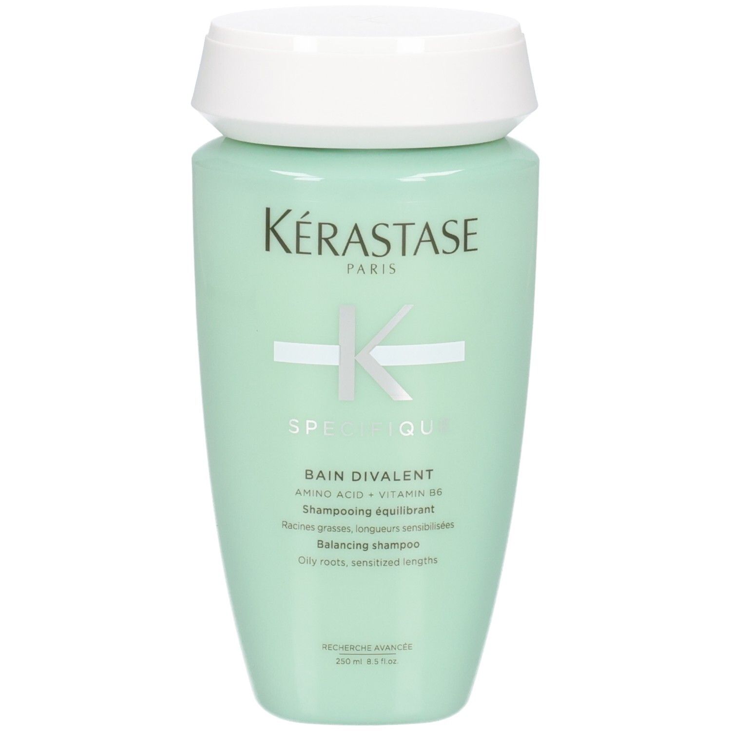 Shampooing Kérastase Bain Divalent, 250ml, flacon vert menthe avec bouchon blanc.