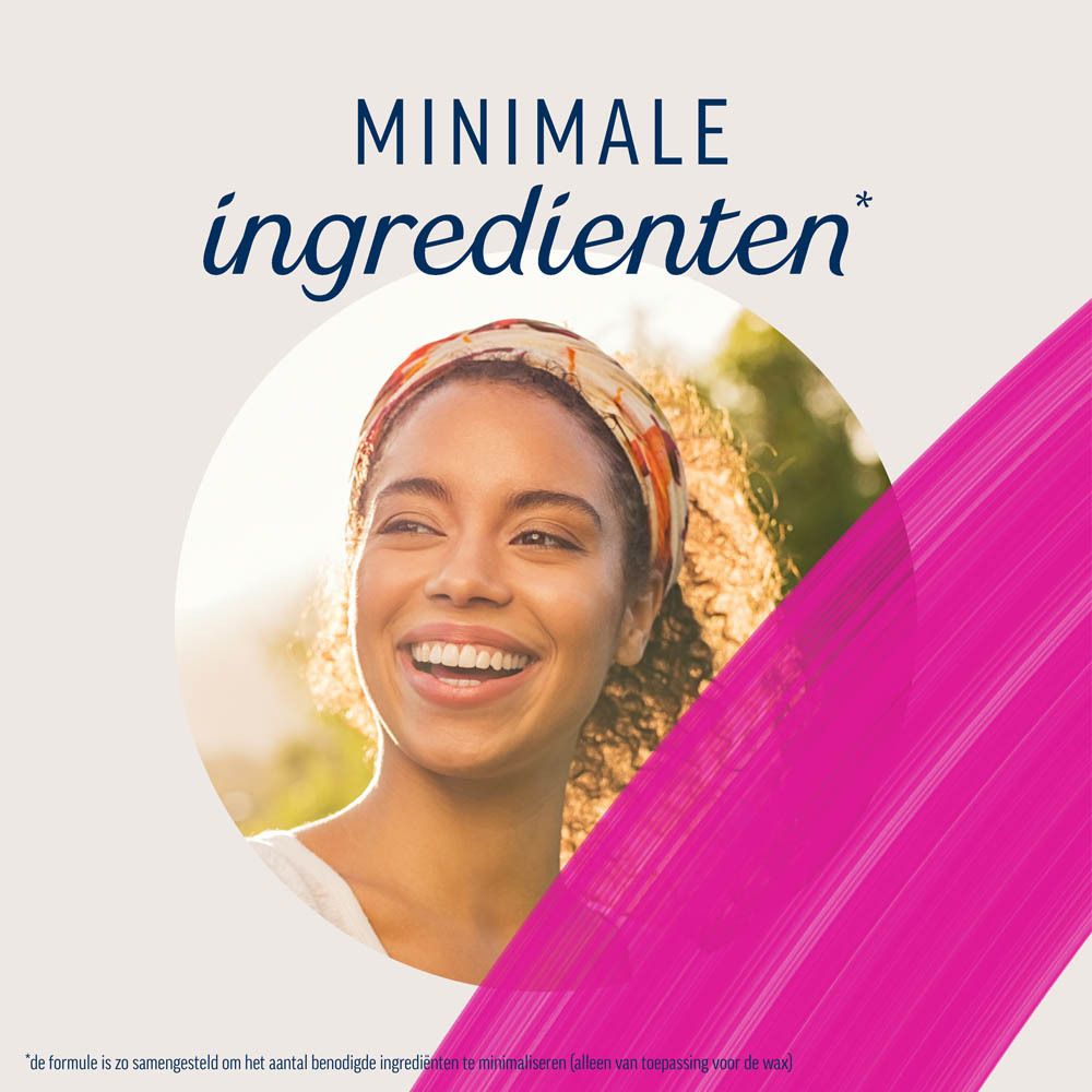 Portret van een lachende vrouw. Tekst: Minimale ingrediënten.