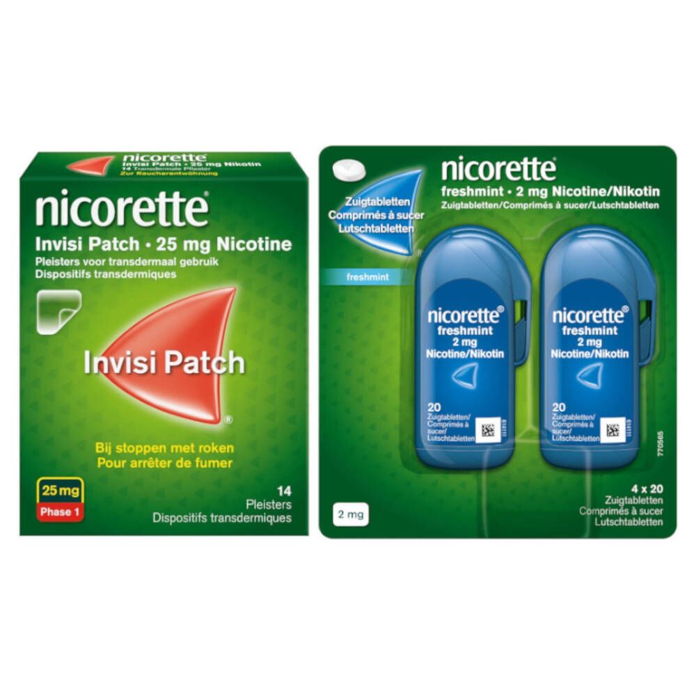 Nicorette® Combi Therapie Invisi Patch 25mg + Freshmint Zuigtabletten 2mg