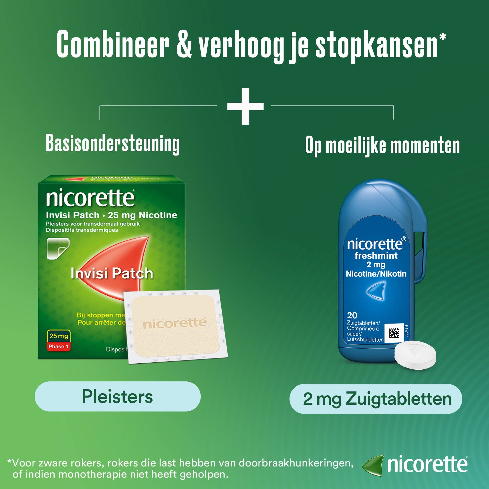Nicorette® Combi Therapie Invisi Patch 25mg + Freshmint Zuigtabletten 2mg